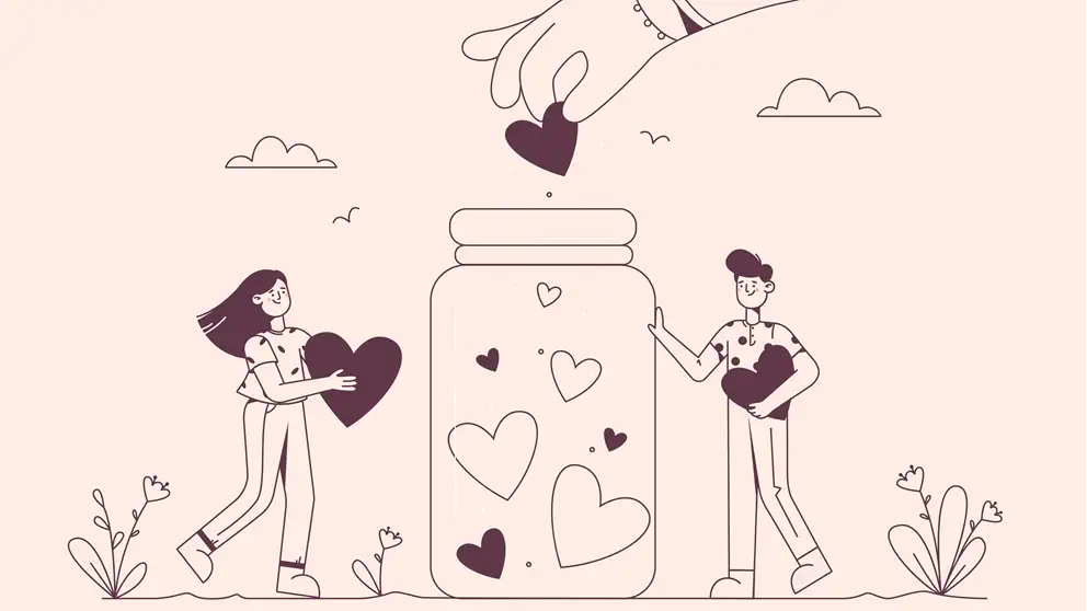 Mennesker, der lægger hjerter i et glas