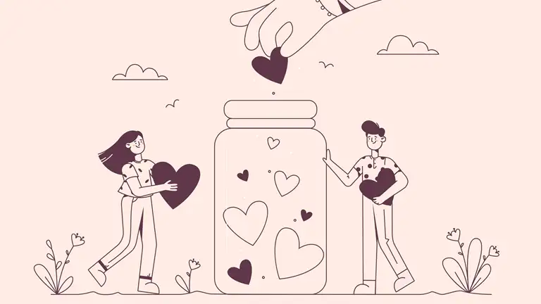 Mennesker, der lægger hjerter i et glas