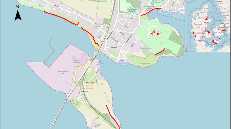 Kort over hvor der skal bores og tjekkes diger