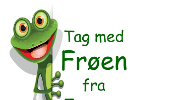 Grafisk illustration med en frø og grøn tekst