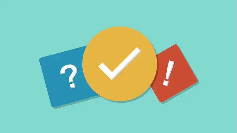 Billede af spørgsmålstegn og flueben