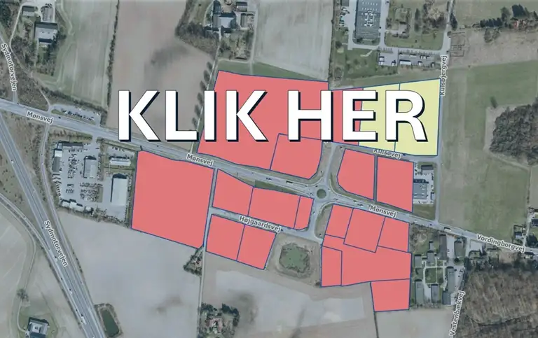Oversigtsbillede over byggegrunde ved Afk&oslash;rsel 41 med teksten "klik her" skrevet p&aring;