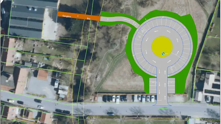 Fremtidig optegning af den nye parkeringsplads ved Støberihallerne i Præstø