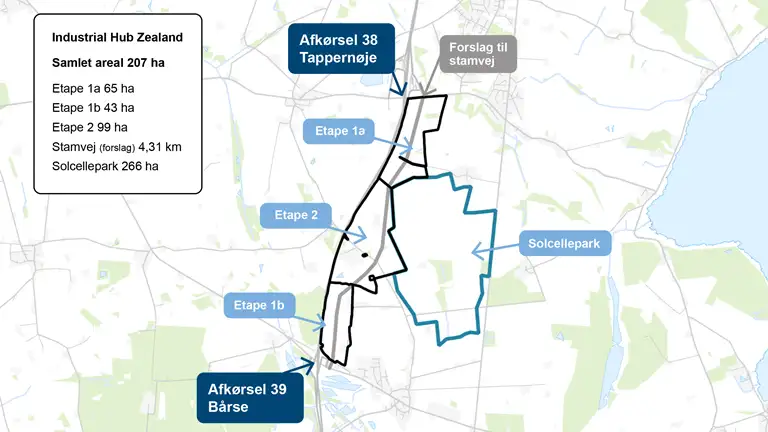 Grafisk kort over det kommende industriområde ved Bårse og Tappernøje