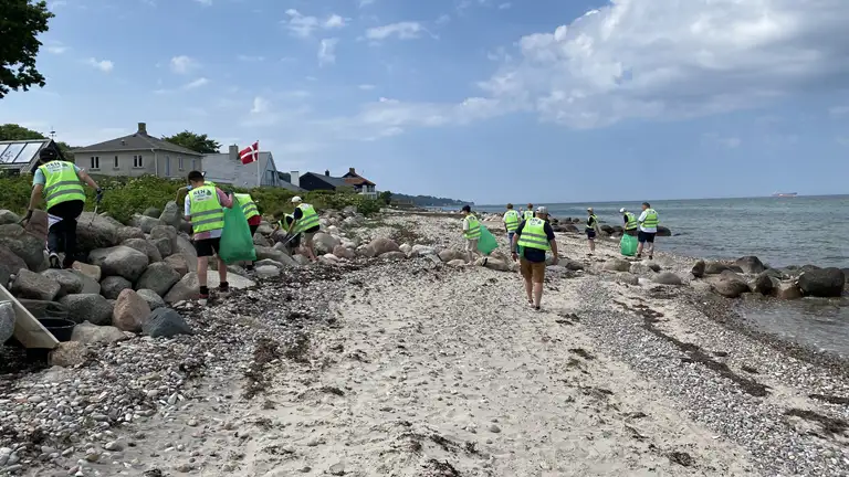 Folk indsamler skrald på stranden