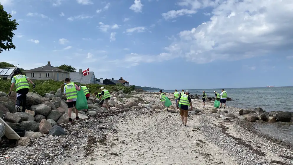 Folk indsamler skrald på stranden